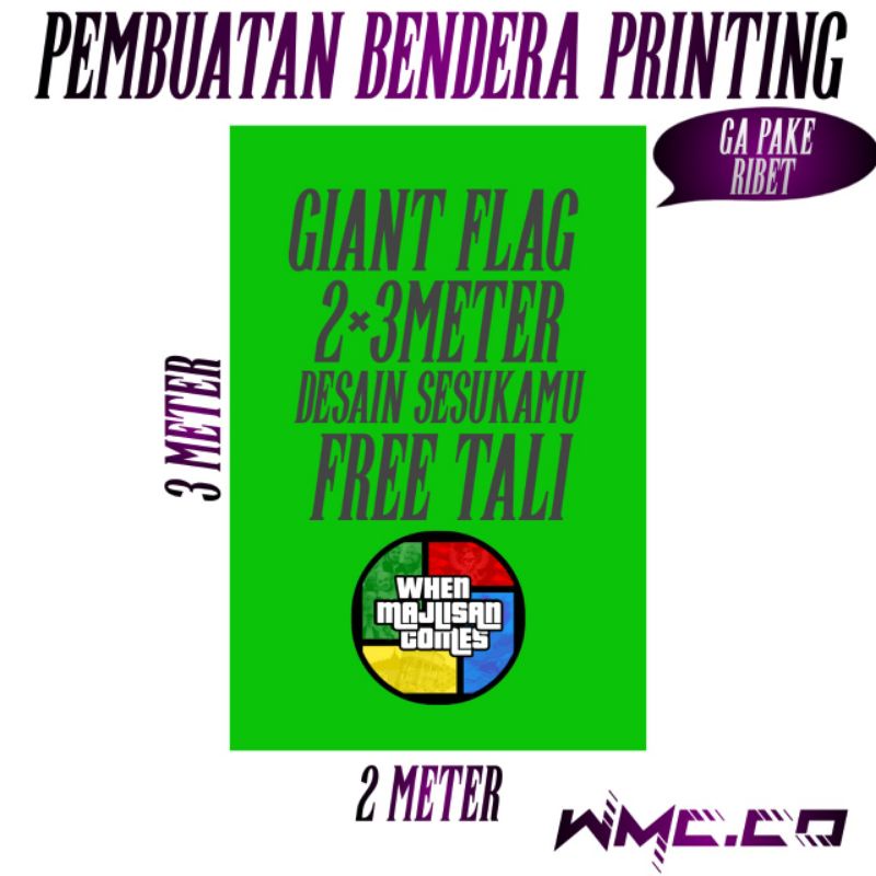 BENDERA PRINTING MURAH 2 meter × 3 meter FREE DESAIN , FANSCLUB MAJELIS PERGURUAN SPANDUK KAIN BAGUS
