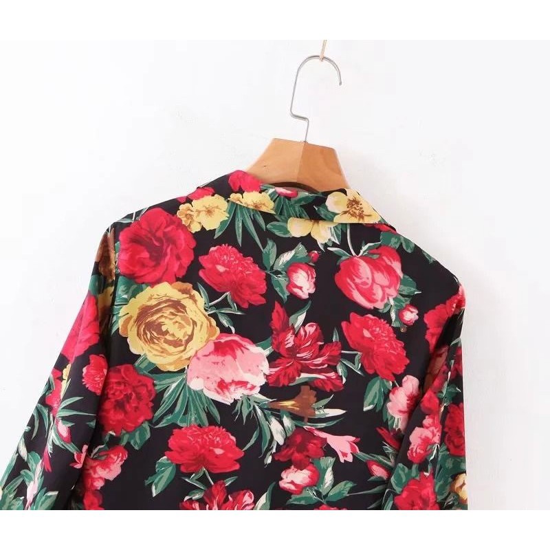 [baju wanita korea]  Mini Dress Kemeja Bunga Lengan Panjang Wanita Korea Import