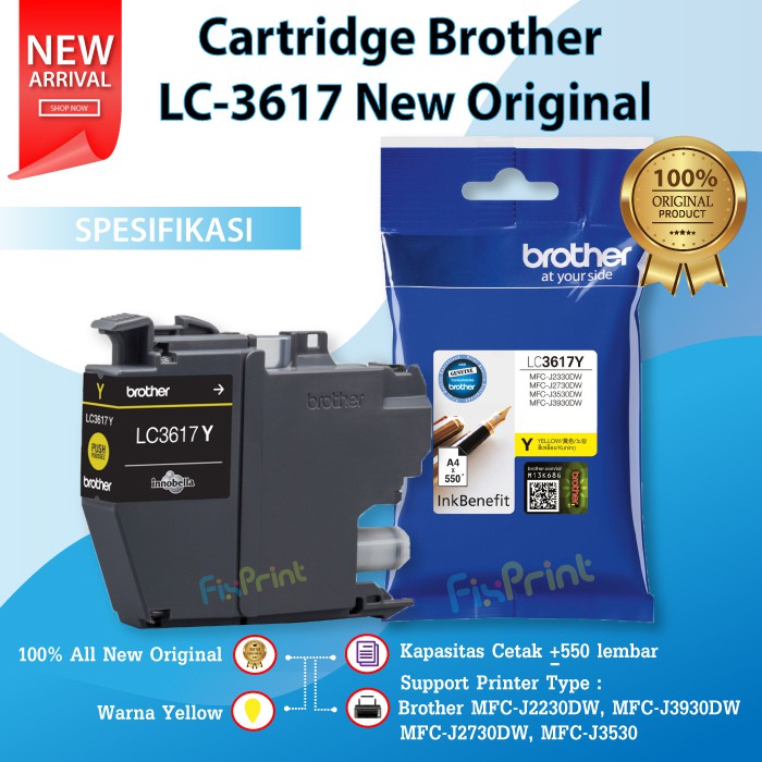 Cartridge Brother LC-3617Y LC3617 Original Tinta Printer MFC-J2230DW MFC-J2730DW MFC-J3530 MFC-J3930