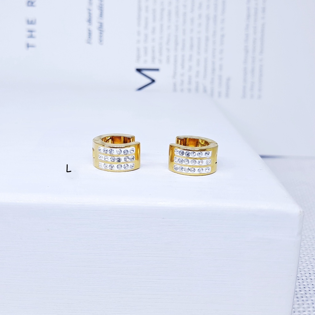 Anting Titanium Gipsy Bulat Polos Simple Giwang Bulat Love Silver Gold - BE377