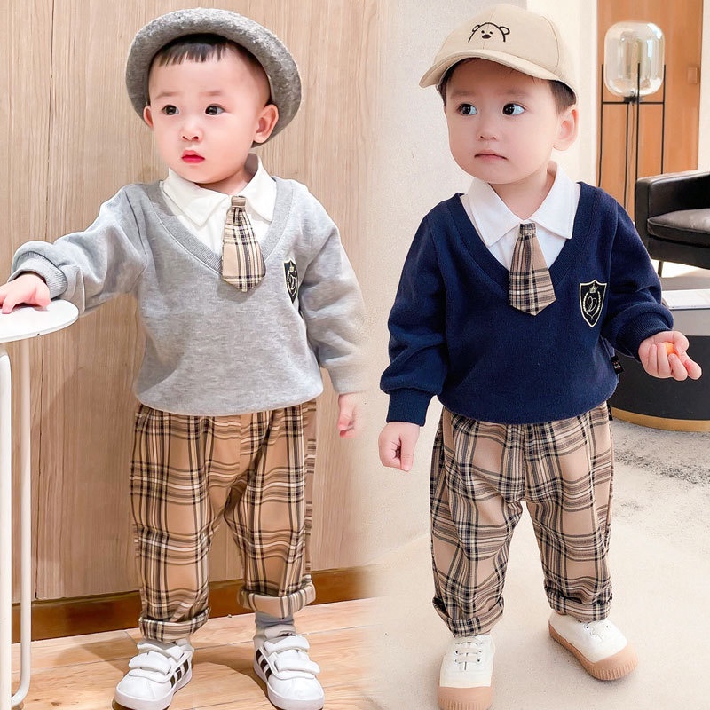 Setelan Kemeja Dasi Sweater Anak Laki Laki Lengan Panjang Import PREMIUM Quality