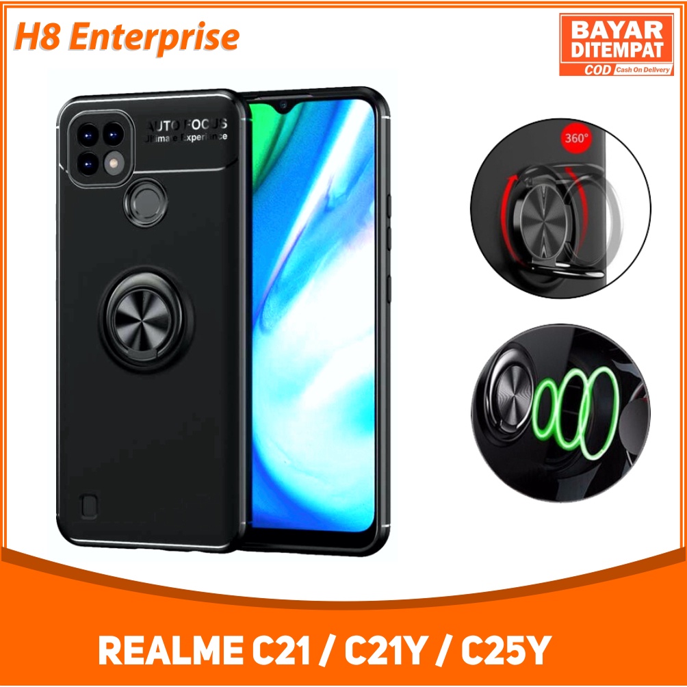 Case Realme C21 C21Y C25Y Autofocus Magnetic Ring Invisible Case Auto Focus iRing - Hitam