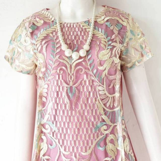 DRESS BROKAT PINK / TERUSAN WANITA