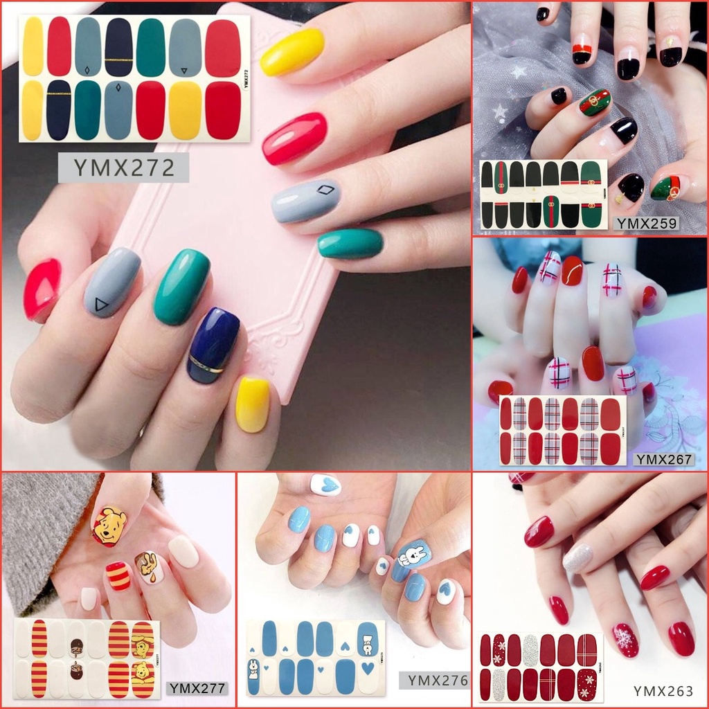 Ymx 14pcs / set YMX6 Stiker Kuku Motif Kartun Grafiti / Leopard Aksen Glitter Anti Air Untuk Nail Art