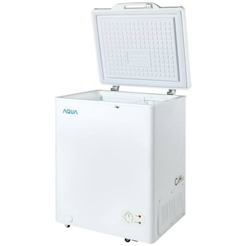 CHEST FREEZER BOX AQUA AQF 100 W 100W AQF100W 100 LITER LEMARI PETI PEMBEKU UNTUK BISNIS USAHA JUALAN FROZEN FOOD SEAFOOD KEPITING IKAN UDANG DAGING AYAM SAPI BABI BEKU BISA READY KIRIM SURABAYA MURAH BAGUS AWET GARANSI LOW WATT HEMAT ENERGI ORIGINAL SNI