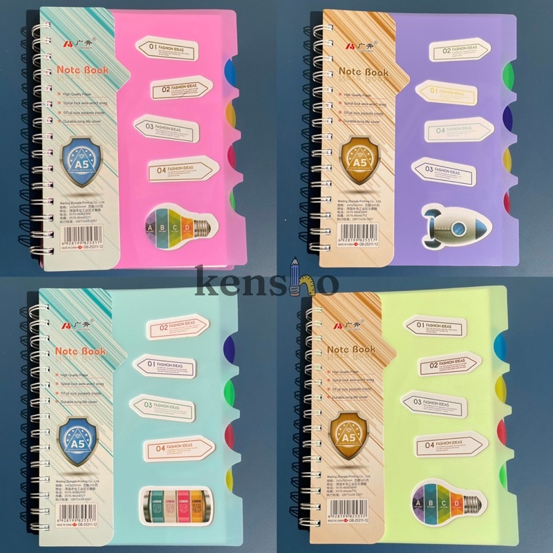 KENSHO Notebook Buku Book Catatan Spiral A5-90 Index / Pembatas / Rainbow / Warna warni