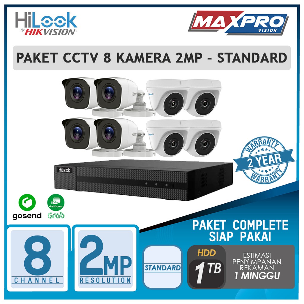 PAKET CCTV 8 CAMERA 2MP STANDARD 1 TB HDD HILOOK