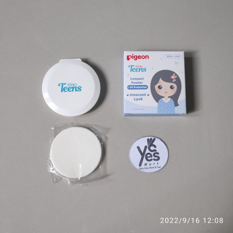 Pigeon Teens REFILL + Puff BIRU Compact Powder + UV Protection Innocent look Bedak Wajah Padat Anak Remaja Refil isi ulang For all skin type