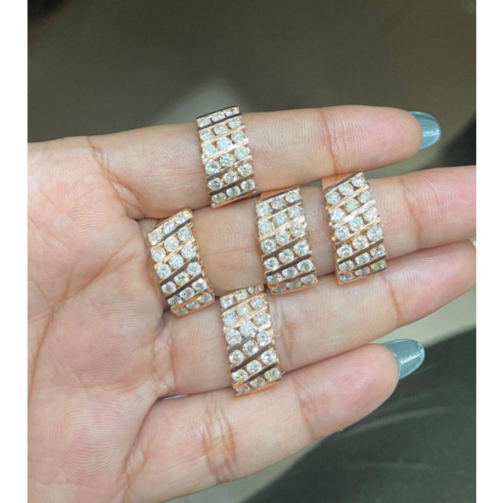 Cincin Baris 3 Jepit Batu Putih Berlian Medan Asli bmf