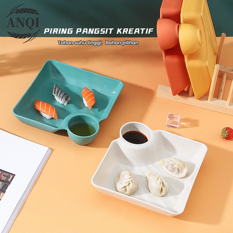 ANQI 1888 Piring Bisa Isi Saus 2in1 Mangkok Saus Piring Dimsum Makan Plate VS-91