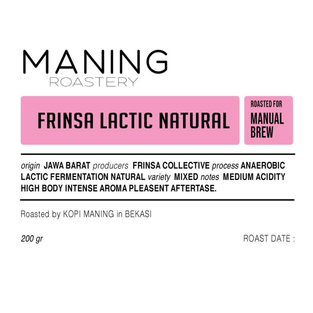 

Biji Kopi Arabika Frinsa Lactic Natural 200 Gram Maning Roastery