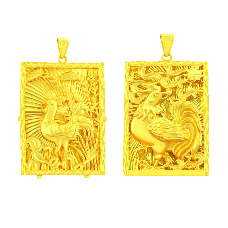 Kalung Emas Asli Kadar 375 Dengan Liontin Zodiak Cina Ayam Untuk Pria