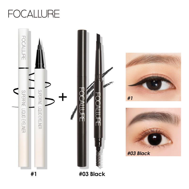 FOCALLURE Black eyeliner + waterproof eyebrow pencil keep 24 hours 2pcs eye makeup