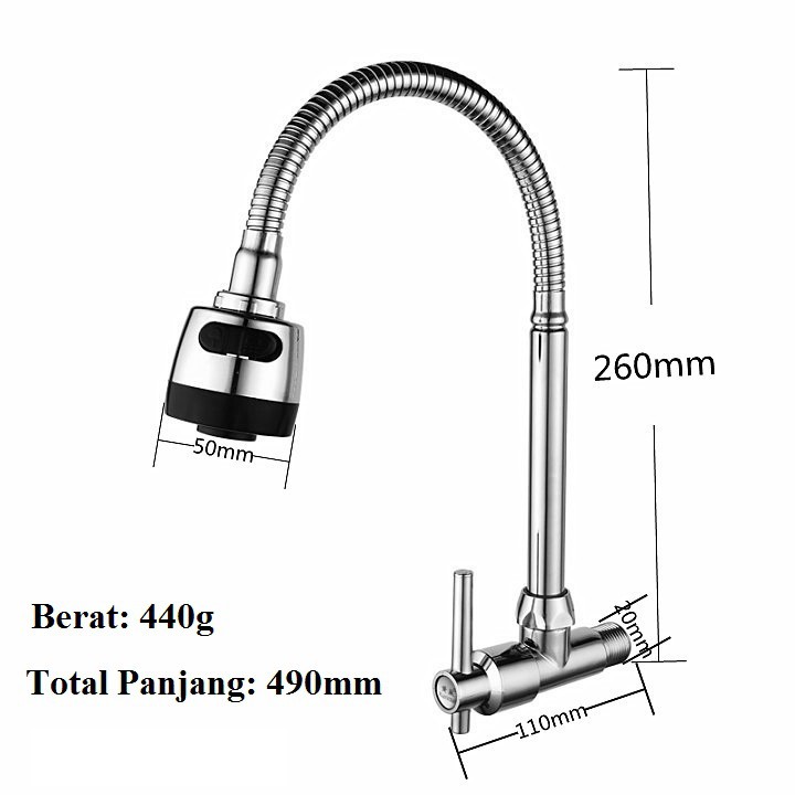 Kran Keran Air Angsa Fleksibel Wastafel Tembok Sink Minimalis Premium Stainless Kuningan Cuci Piring