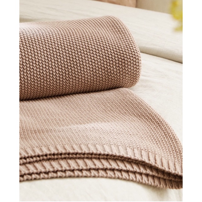 Zara Home Cotton Knit Blanket - Pink