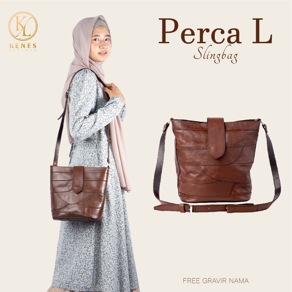 Kenes Leather Sling Bag Wanita Tas Selempang Kulit Asli PERCA L - Free Grafir Nama