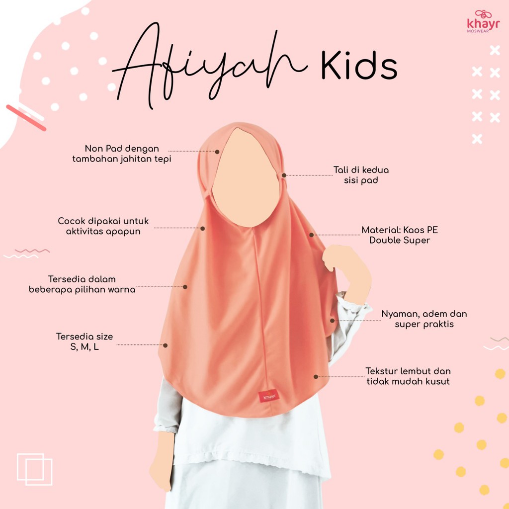 AFIYAH KIDS BY KHAYR MOSWEAR - Jilbab Anak - JIlbab Tali - Jilbab Instan  anak - Jilbab Kaos