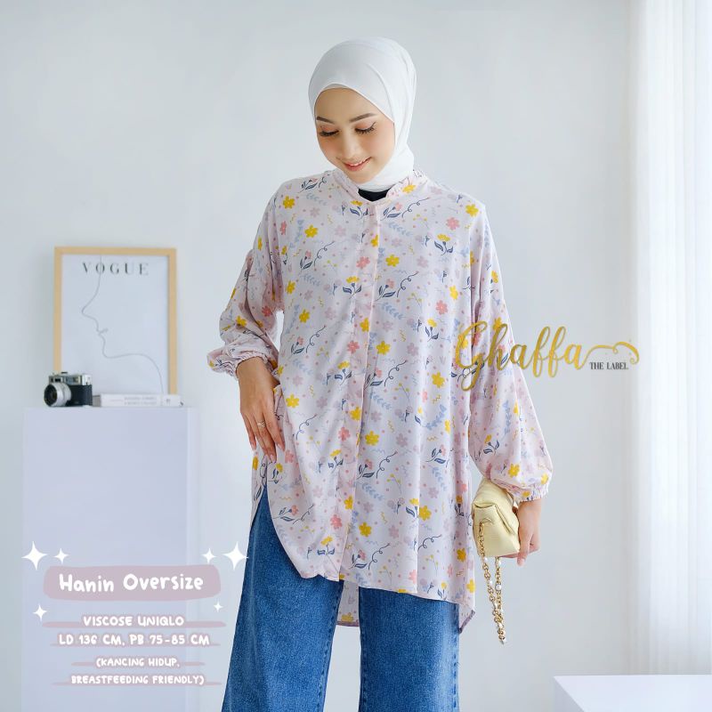 HANIN OVERSIZE BY GHAFFA THE LABEL (BLOUSE MOTIF) Blouse muslimah rekomeded