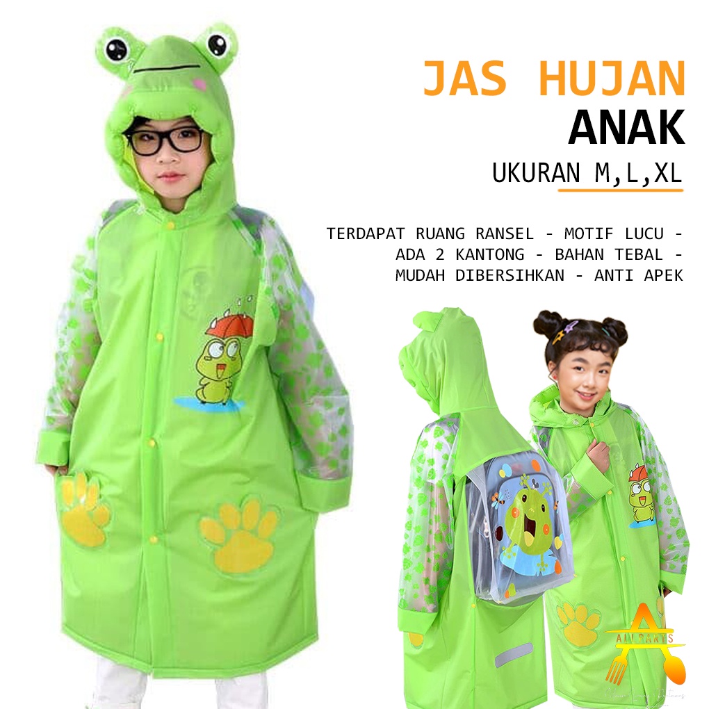 Mantol Jas Hujan Anak SD Karakter Motif Green Keropi Cowok Cewek