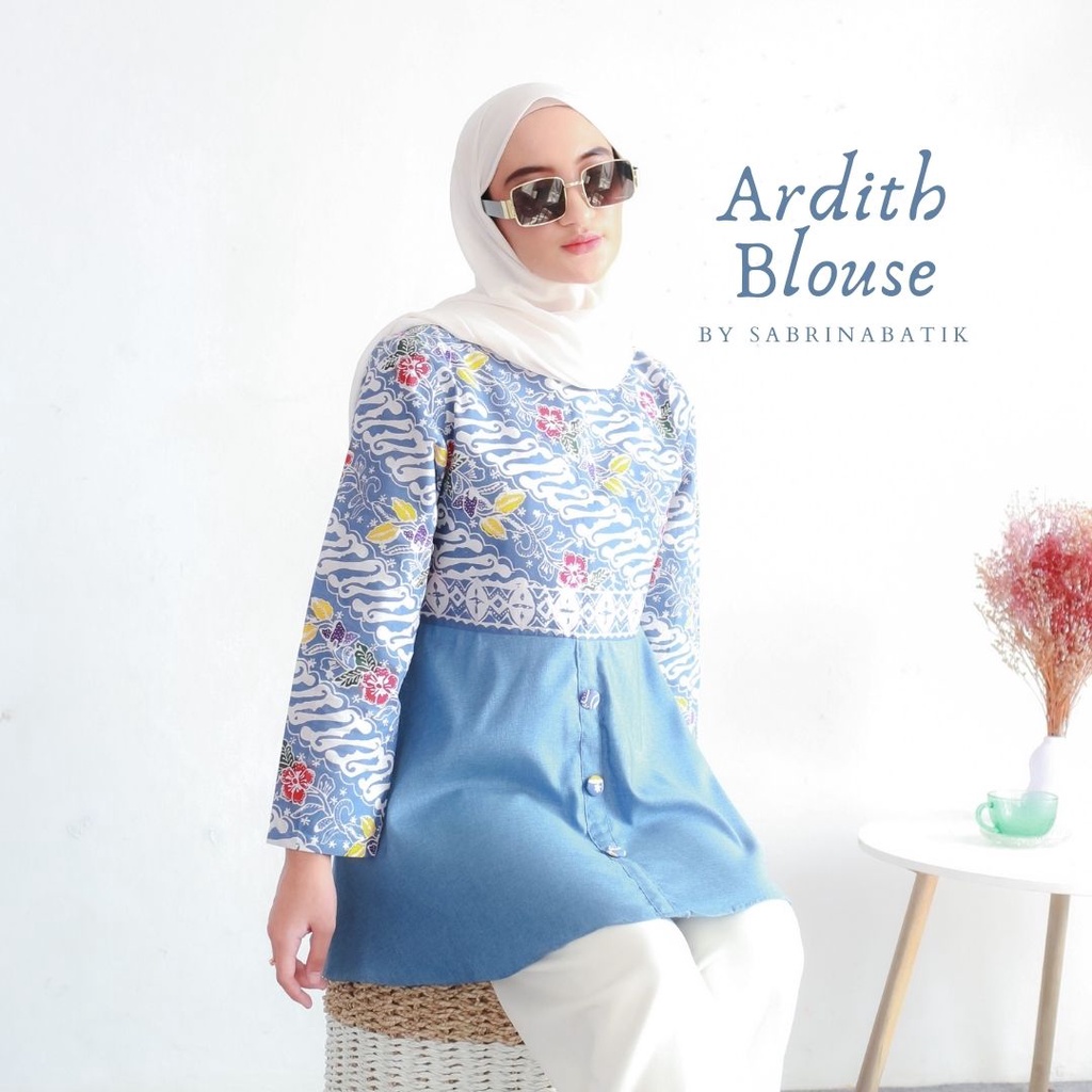 Ardith Blouse Atasan Batik Kerja Kantor Wanita Cantik Katun Nyaman Kekinian Cap Coletan Elegant