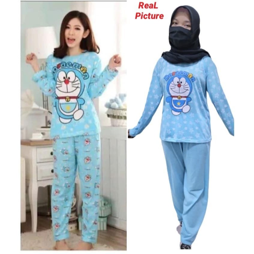 PIYAMA WANITA DEWASA PEREMPUAN PAKAIAN BAJU TIDUR CEWEK MURAH KIMONO REMAJA PIAMA IMPORT-DORAEMON