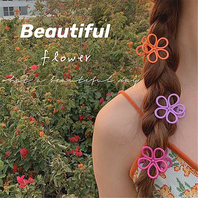 Korean Sweet Style Summer Spring Candy Color Fashion Flower Shape Alloy Hair Clip for Women Photo Prop