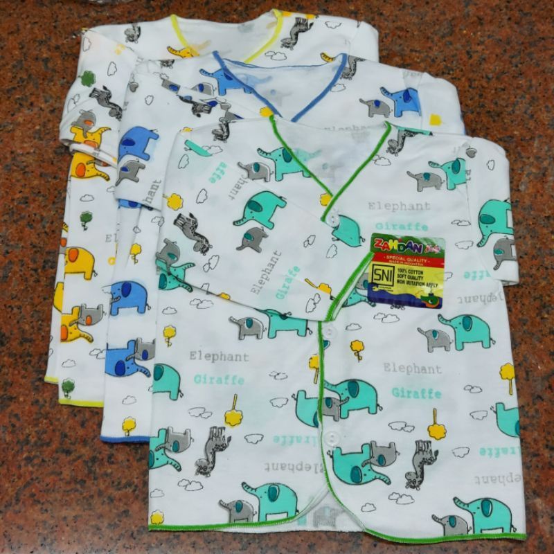 Baju Bayi Zahdan Lengan Panjang Doble  Nb Putih Full Print