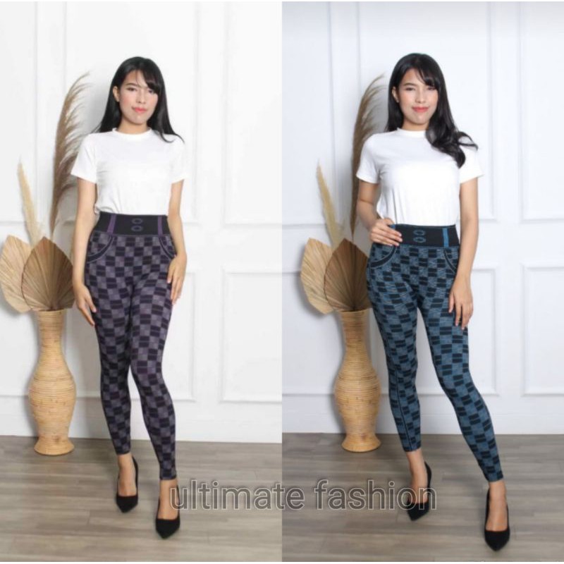 Celana / Legging Wanita Jumbo Fit to 75Kg HW Import Kotak Termurah Premium