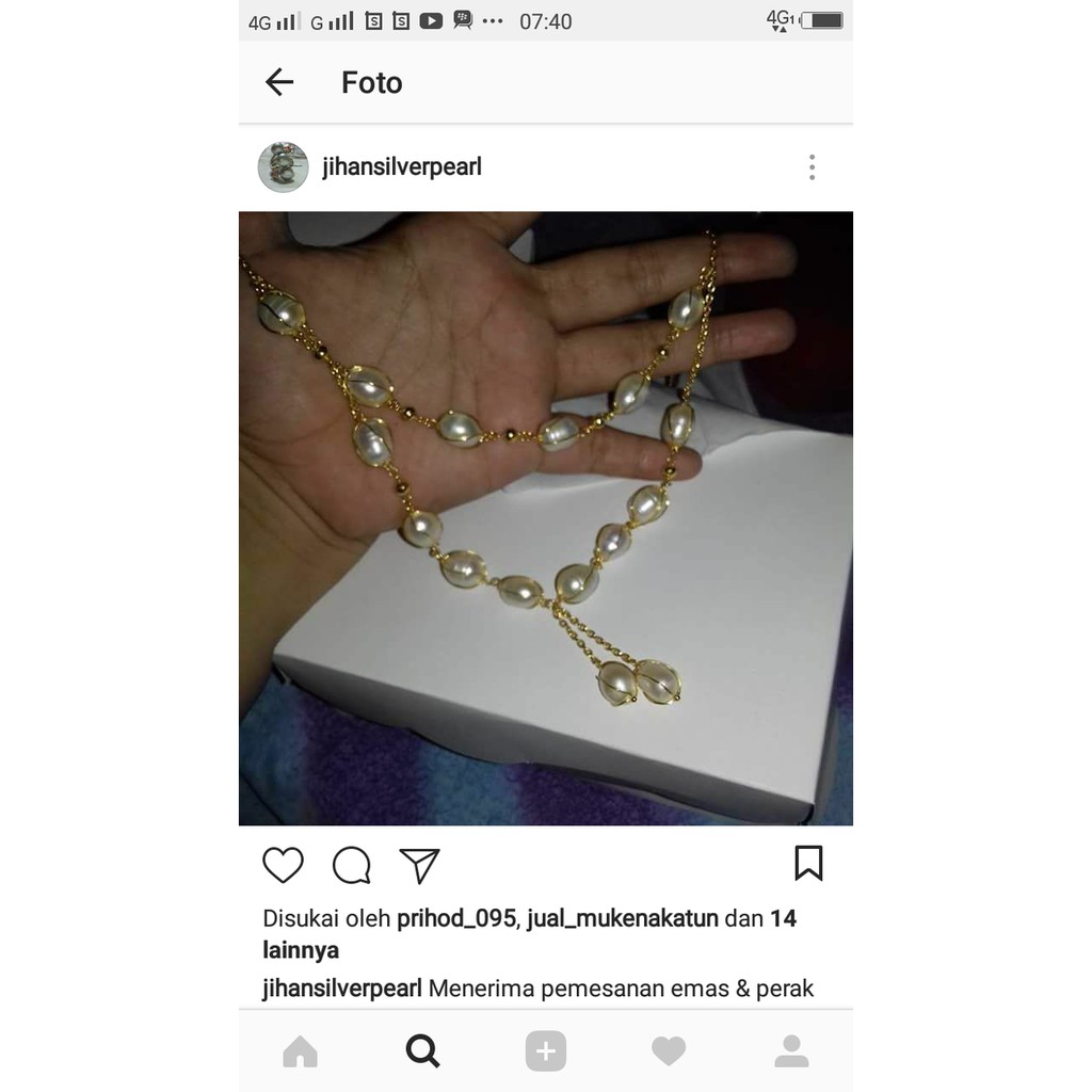 "kalung perak crum emas mutiara tawar lombok"