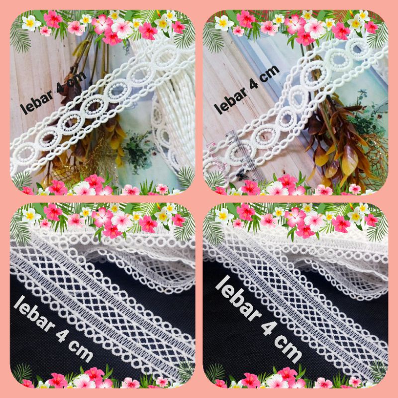per  meter,renda prada warna putih tulang lebar 4 cm