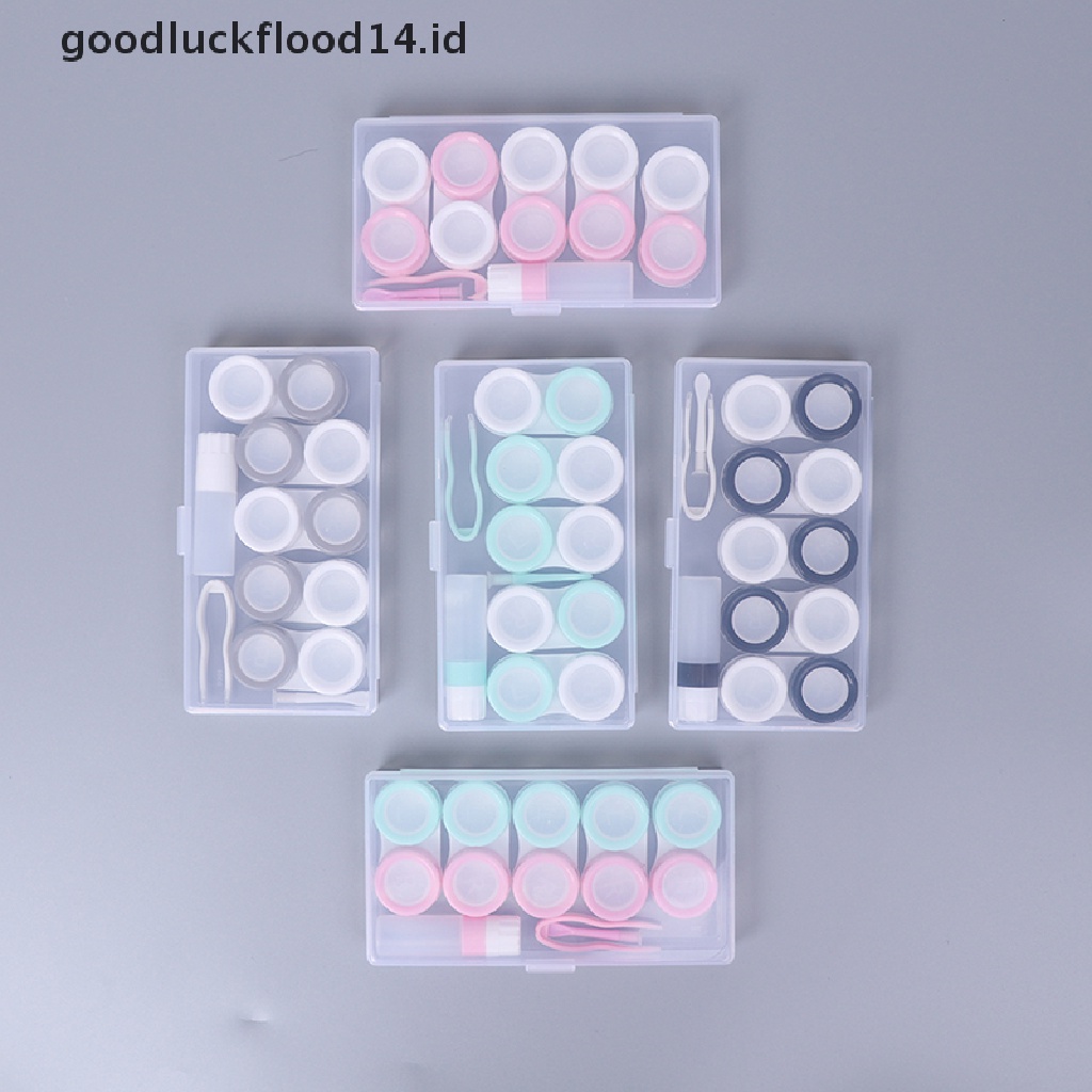 [OOID] 5 Pairs Contact Lens Case Cosmetic contact Storage Box With Bottle And Tweezers ID
