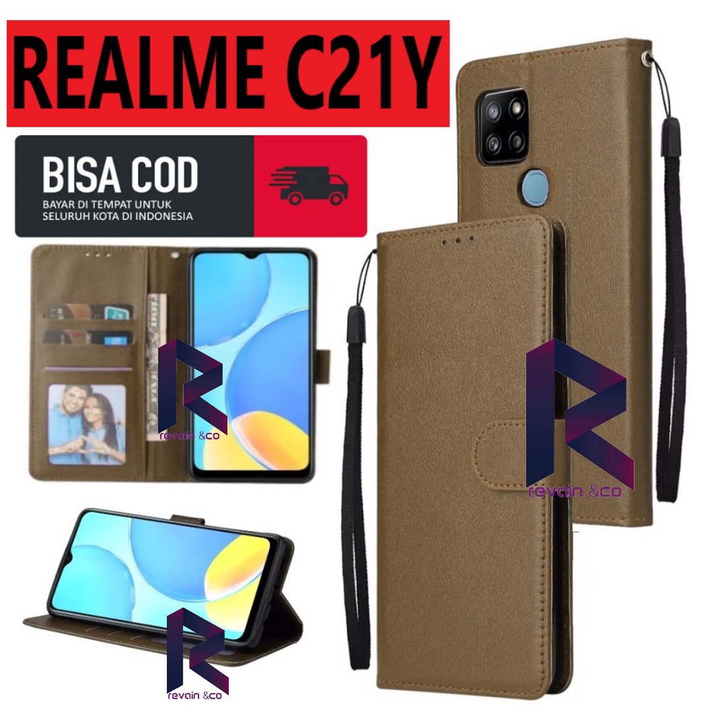 REALME C21Y CASE DOMPET FLIP WALLET LEATHER KULIT PREMIUM SARUNG BUKA TUTUP FLIP CASE REALME C21Y