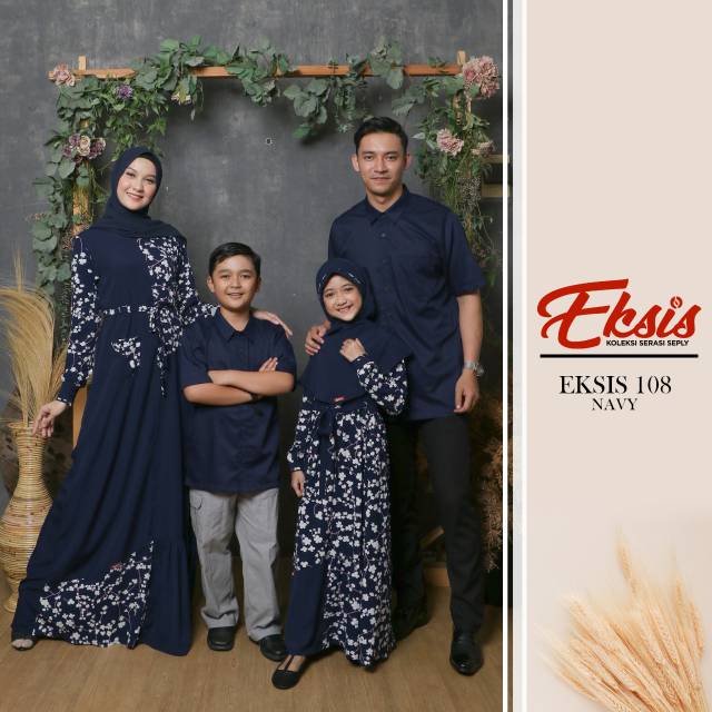 Sarimbit Original Eksis 108 Navy by Seply|Dress Syari Couple|Gamis Wolfis|Koko Kerah|Koko Polos Adem