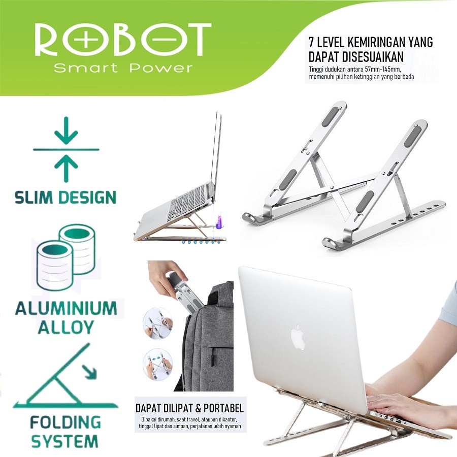 Robot RT-LS02 Aluminum Foldable Laptop / Macbook Pro Cooling Stand - Garansi Resmi 1 Tahun