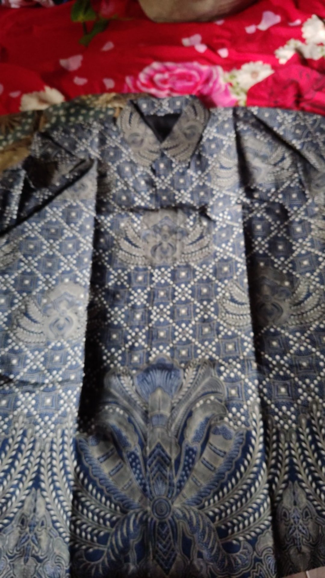 Galing Biru Kemeja Batik Pria Eksklusif Lengan Pendek Berfuring Batik Solo Katun Primisima