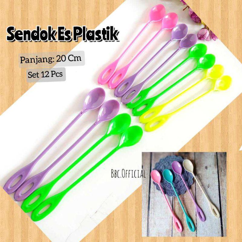 12 Pcs Sendok Es Teh Plastik Panjang Warna Warni Grosir Murah Sendok Plastik Es Teh