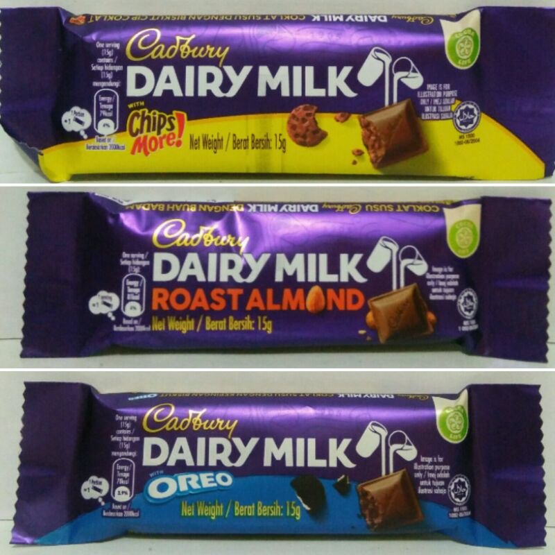 

Cadbury Dairy Milk Oreo / Cadbury Dairy Milk Chips More / Cadbury Coklat Mini 4,5 gram