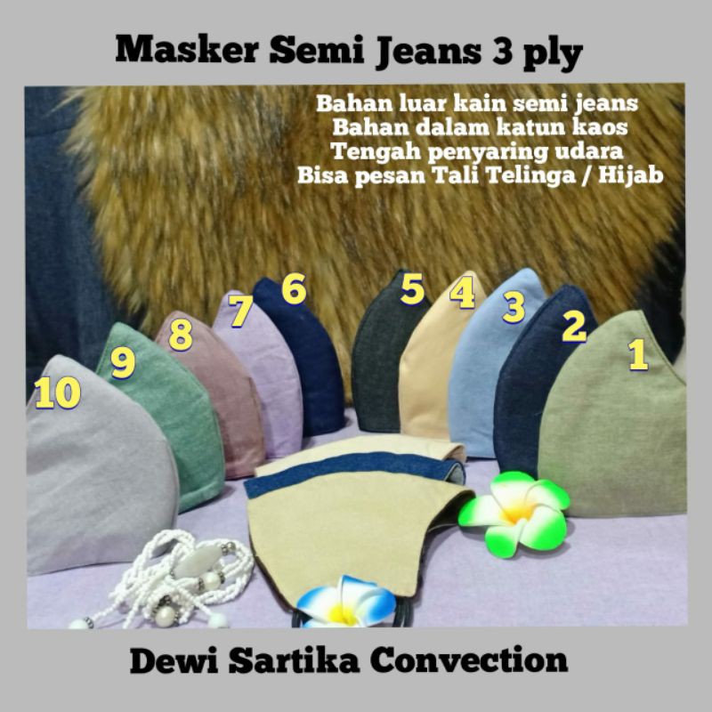 Masker non medis semi jeans 3ply murah bagus