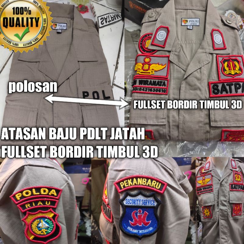 atasan baju pdlt jatah polri fullset bordir timbul 3d/bordir timbul satpam security