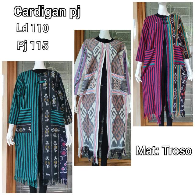 Long cardigan tenun ori troso