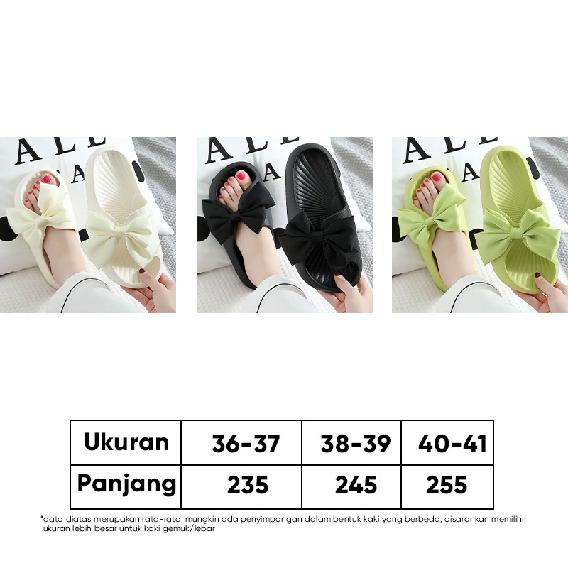 Lazy Bear Sandal Ribbon Slip On /Butterfly Sendal H13 /Sendal Pita Besar /Sandal Jelly Wanita Import / Sandal Rumah / Sendal Santai Korea