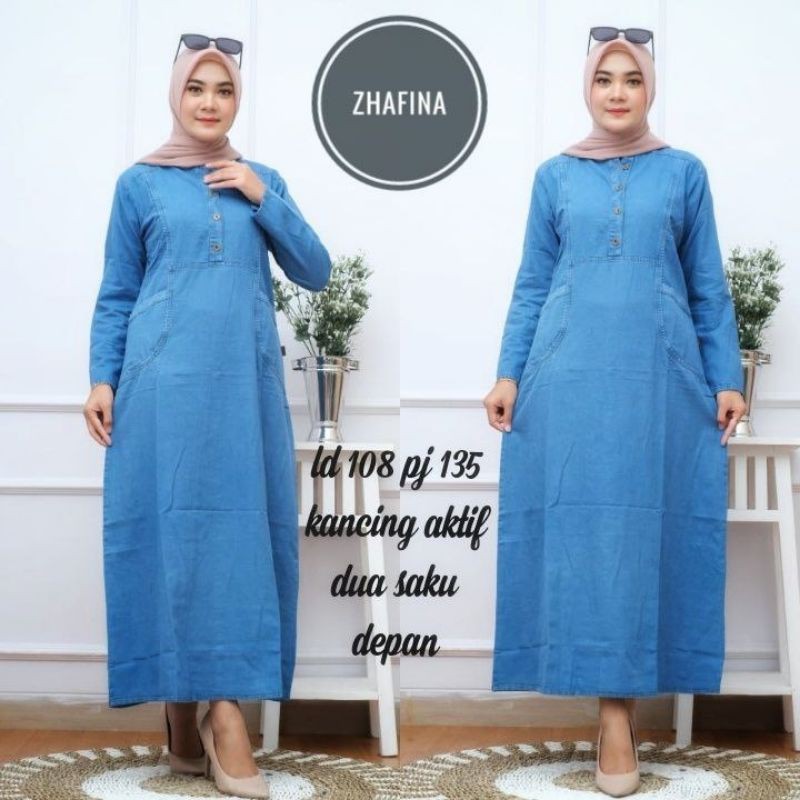 [Cantik04] Gamis jeans wanita terbaru jumbo ld102-116 | Gamis jins wanita | Dress jens jumbo