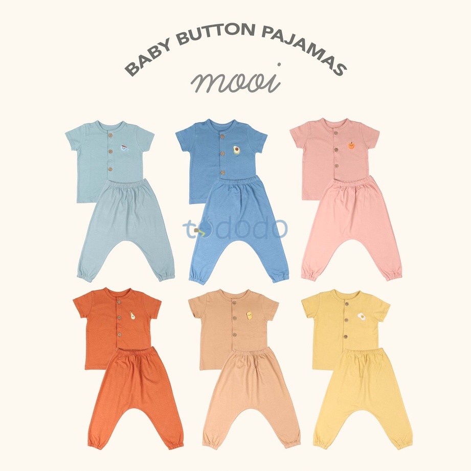 Baju Bayi Setelan Piyama Anak Lengan Pendek Celana Panjang Mooi Button Pajamas Set 0 6 12 Bulan 1-2 Tahun