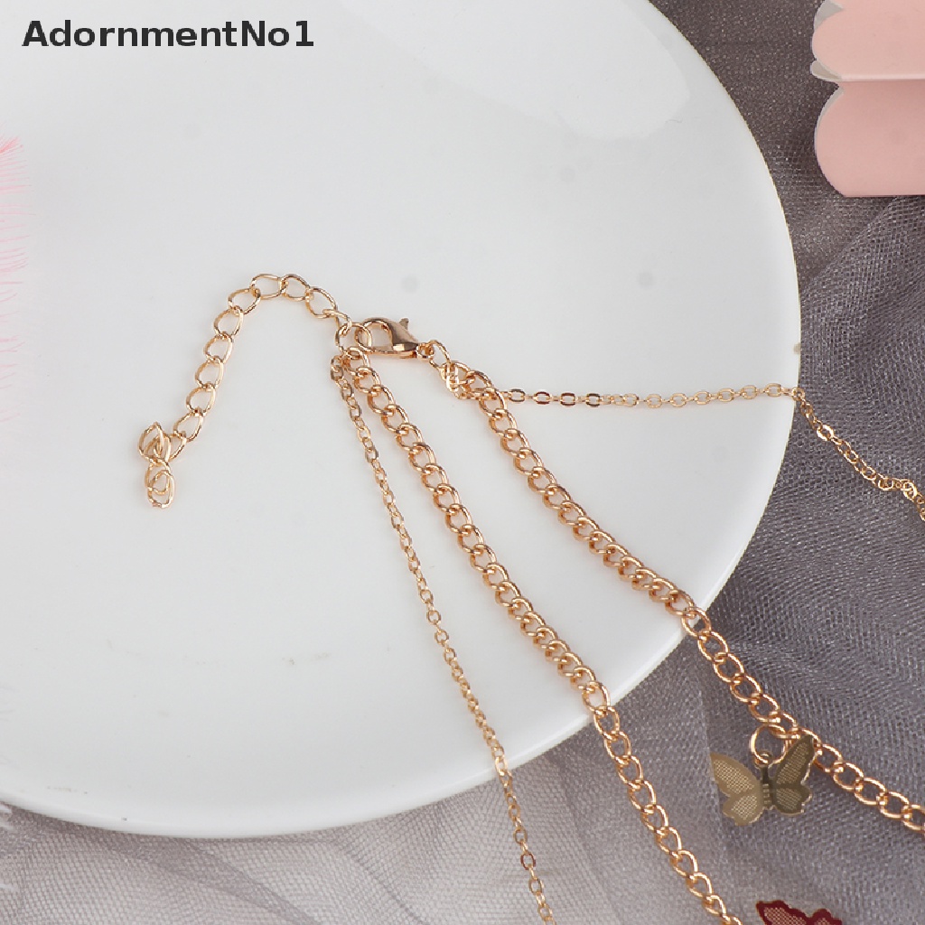 (AdornmentNo1) Kalung Rantai Choker Dua Lapis Dengan Liontin Kupu-Kupu Untuk Wanita