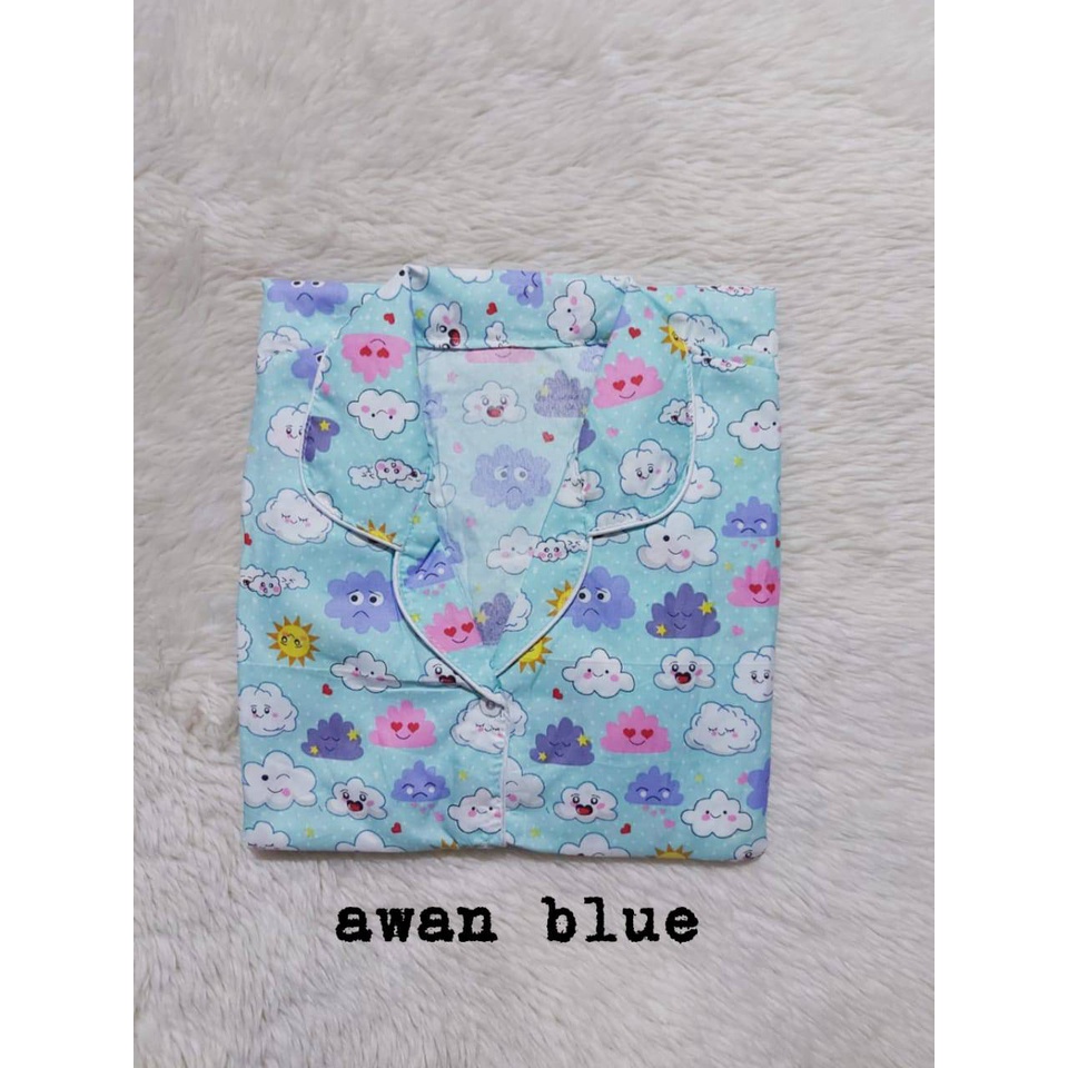 Setelan Piyama Baju Tidur  CP  JUMBO BIG SIZE  LD  116 - 120 Cm Motif Dewasa.-AWAN BLUE