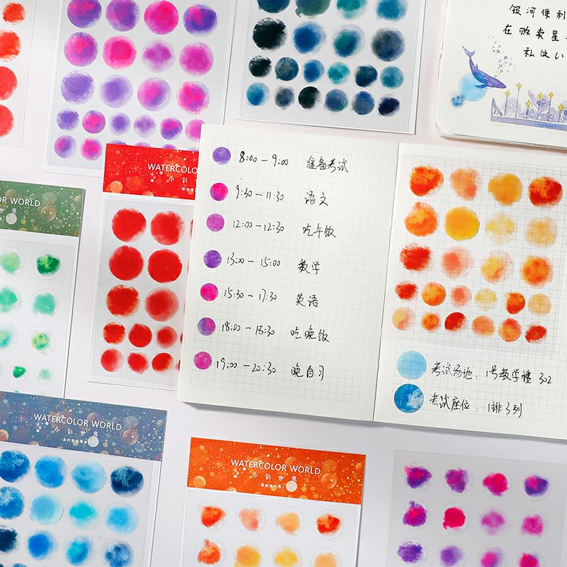 

DEIGOODS❤ 2 Lembar Sticker Watercolor Tint Splash Deco Aesthetic Dekorasi Bujo Journal DIY Scrapbook