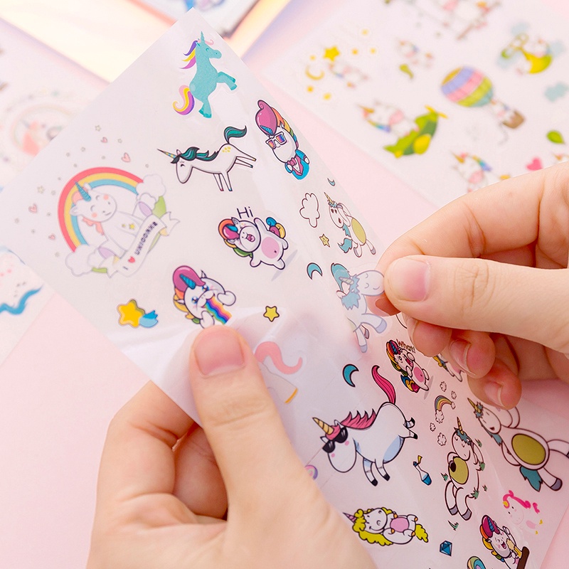 6 Lembar Stiker Kertasselotip Washi Gambar Kartun Unicorn Bahan Pvc Anti Air Untuk Dekorasi Diy