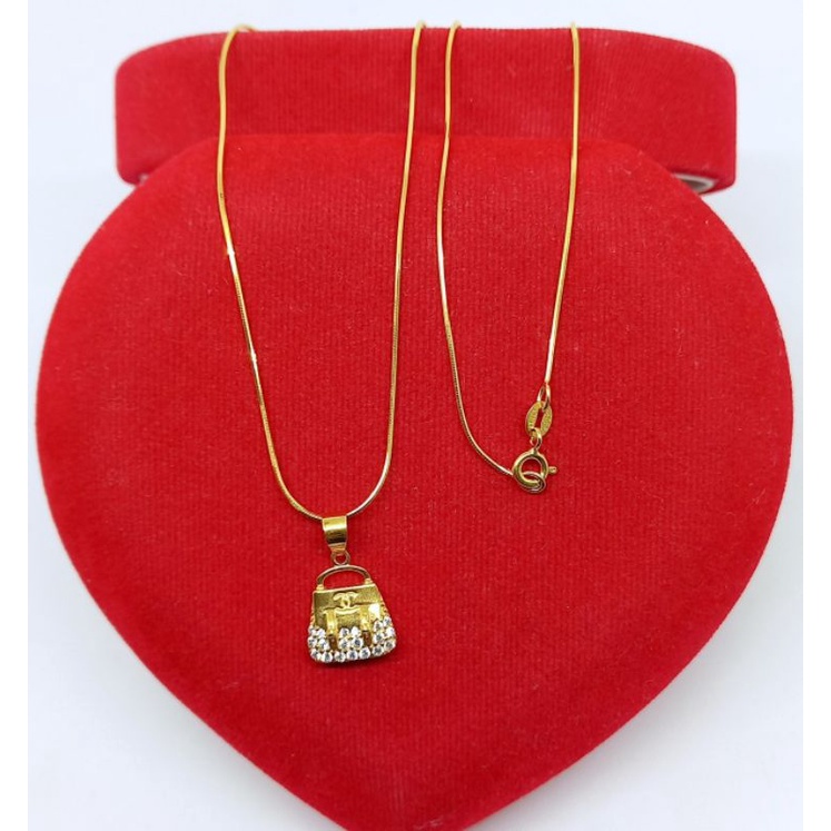 KALUNG PERAK ASLI 925 LAPIS EMAS/KALUNG KASANDRA+LIONTIN TAS CHAN*L MATA PUTIH/KALUNG ASLI SILVER/KALUNG FASHION