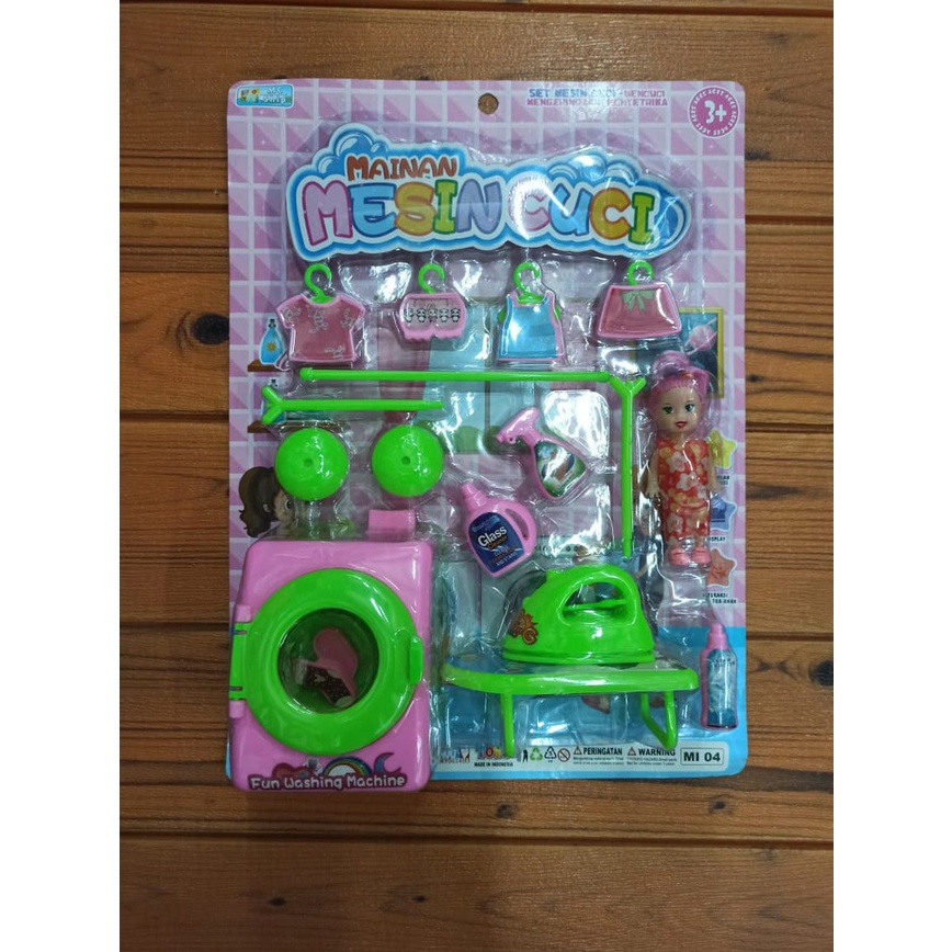 mainan anak mesin cuci plus peralatan setrika bonus boneka fun washing MI04