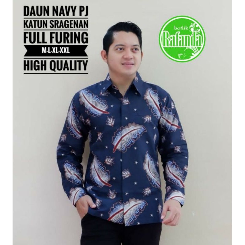 Kemeja Batik Pria Warna Navy Terbaru Batik Pria Lengan Panjang Warna Navy DAUN NAVY Batik Furing